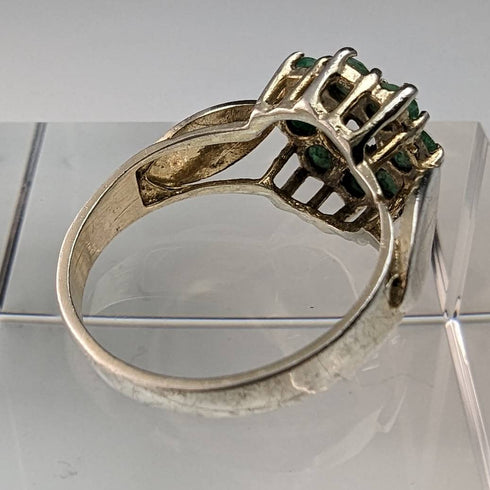British Vintage Jewelry Emerald & Diamond Sterling Silver Ring